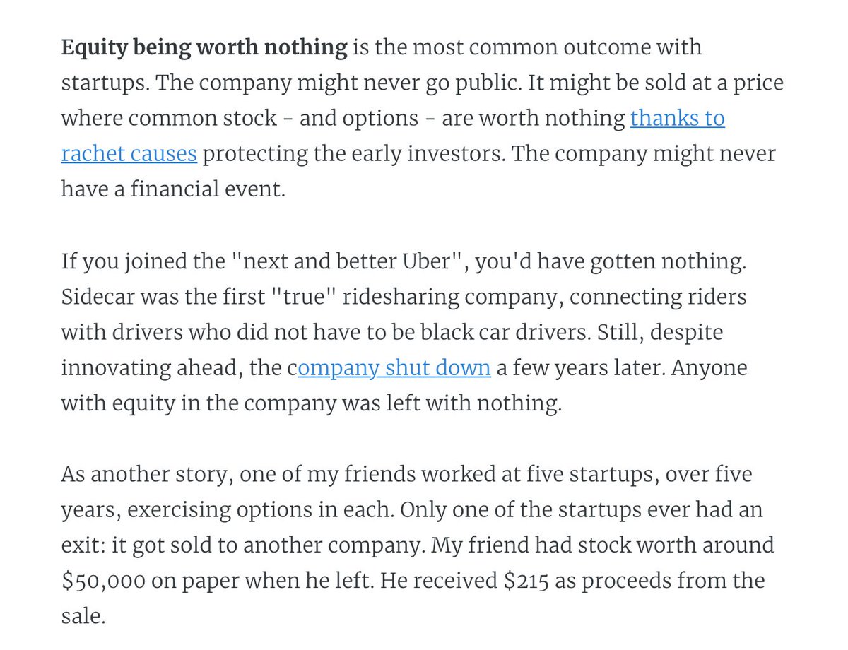 12. Equity carries plenty of risk and you *can* lose money - not just gain.WeWork. Zenefits. Good Technologies. FanDuel. All cautionary examples.Until you've cashed in your equity, it can evaporate. Keep this in mind.Full article:  https://blog.pragmaticengineer.com/equity-for-software-engineers/#8-sars-stock-appreciation-rights-And finally: