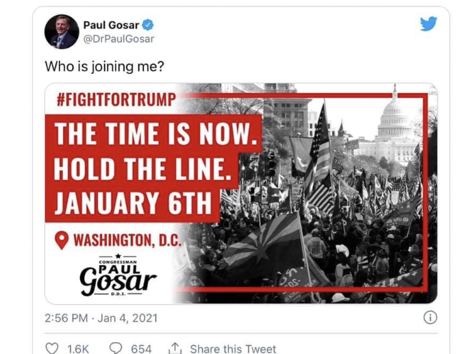 Gosar recruited his followers to join him in D.C. on January 6th, he encouraged them to  #FightForTrump and 'Hold The LIne' all while promoting the  #BigLie that the election was stolen. We need the House Ethics Committee  @RepTedDeutch  @RepWalorski to look into Paul's role.14/