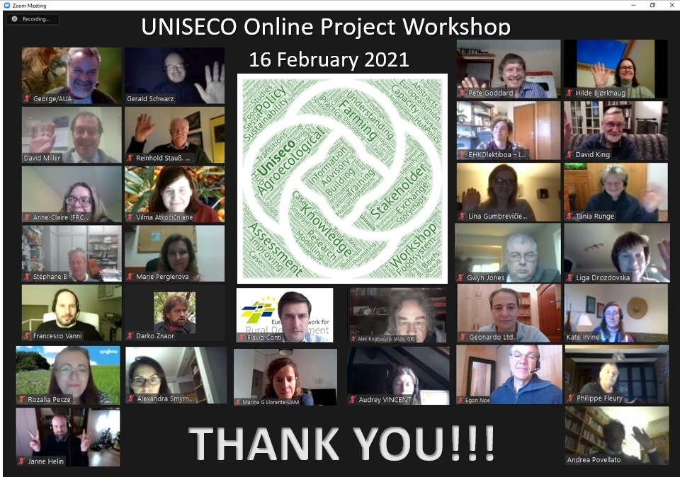 ProjectUniseco's tweet image. Many thanks to our stakeholders &amp;amp; PAG for participating at #ProjectUniseco online Project workshop!!! 
@EU_Commission, @ENRD_CP,  @EHKOlektiboa, @Thuenen_aktuell, @CIHEAMIAMM, 
and many more...