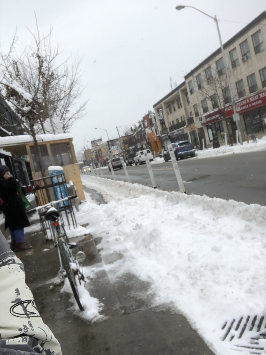 NorthEndurance's tweet photo. @311Toronto several areas of the bloor bike lane needs to be re-plowed, as businesses were shoveling snow off the sidewalk and into the bike lane. Areas from the photos is slightly west of Shaw and bloor and also 922 bloor st w. https://t.co/TQy8XUsvBK