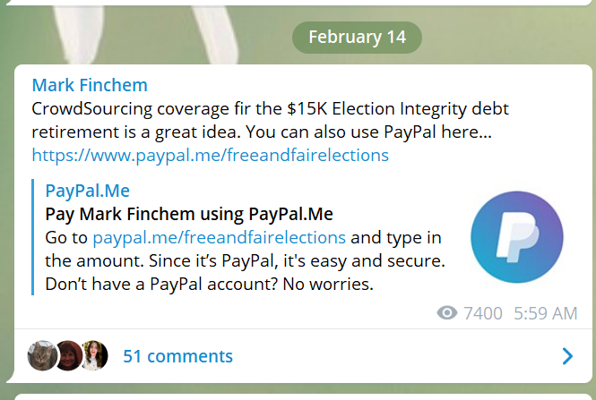 Finchem is also asking for contributions through Paypal and Venmo, but it seems like he's directing people to his own Paypal and Venmo accounts, not anything associated with MASA PAC  #AZleg