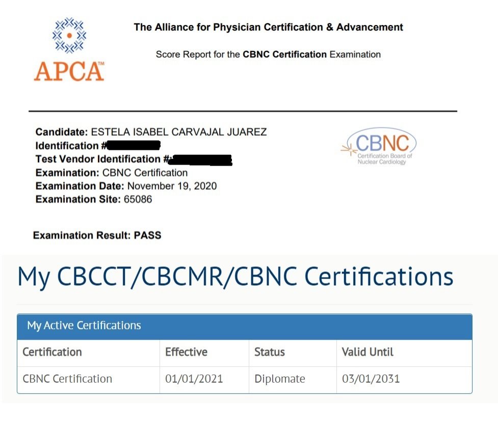 estelais's tweet image. Yeiiii certificada en EUA como cardiologa nuclear **Certification Board of Nuclear Cardiology passed 🥳🥳🥳
Ahora voy a firmar  Board Certified Nuclear Cardiology 🤭 #CBNC #CVNuc #NuclearCardiology #APCA