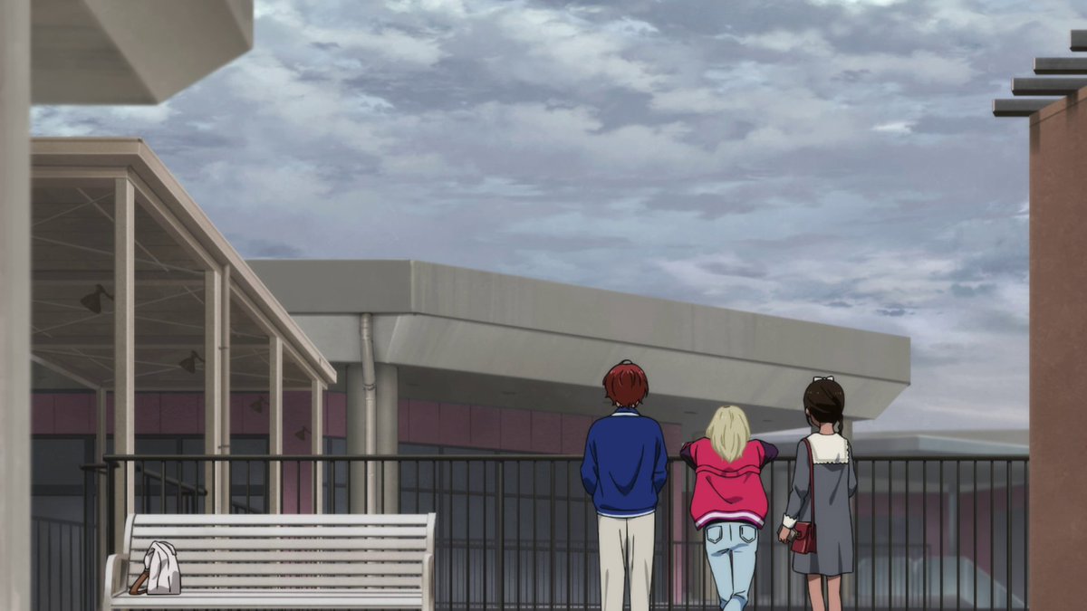 The gloomy sky covered by clouds is heavily shown throughout this episode and it serves as a reflection of Ai's mind. The clear sky is being blocked, meaning that Ai is lacking clarity and she's frustrated, especially when topics like Sawaki are brought up.