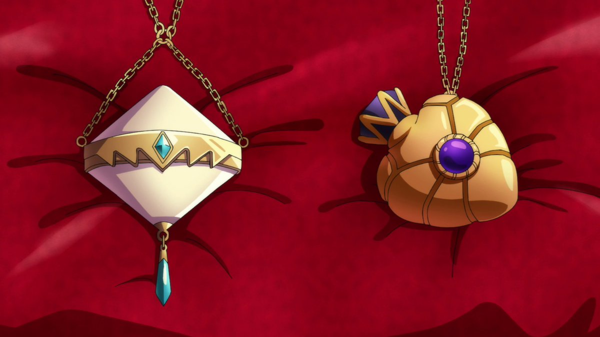 Momoe's pendant is a tiara??? Regardless, it looks like a feminine crown, fitting for Momoe who wants to be recognized as a woman. Rika's pendant looks like it's a perfume bottle which suits her perfectly as someone who takes pride in how she presents herself as a woman.