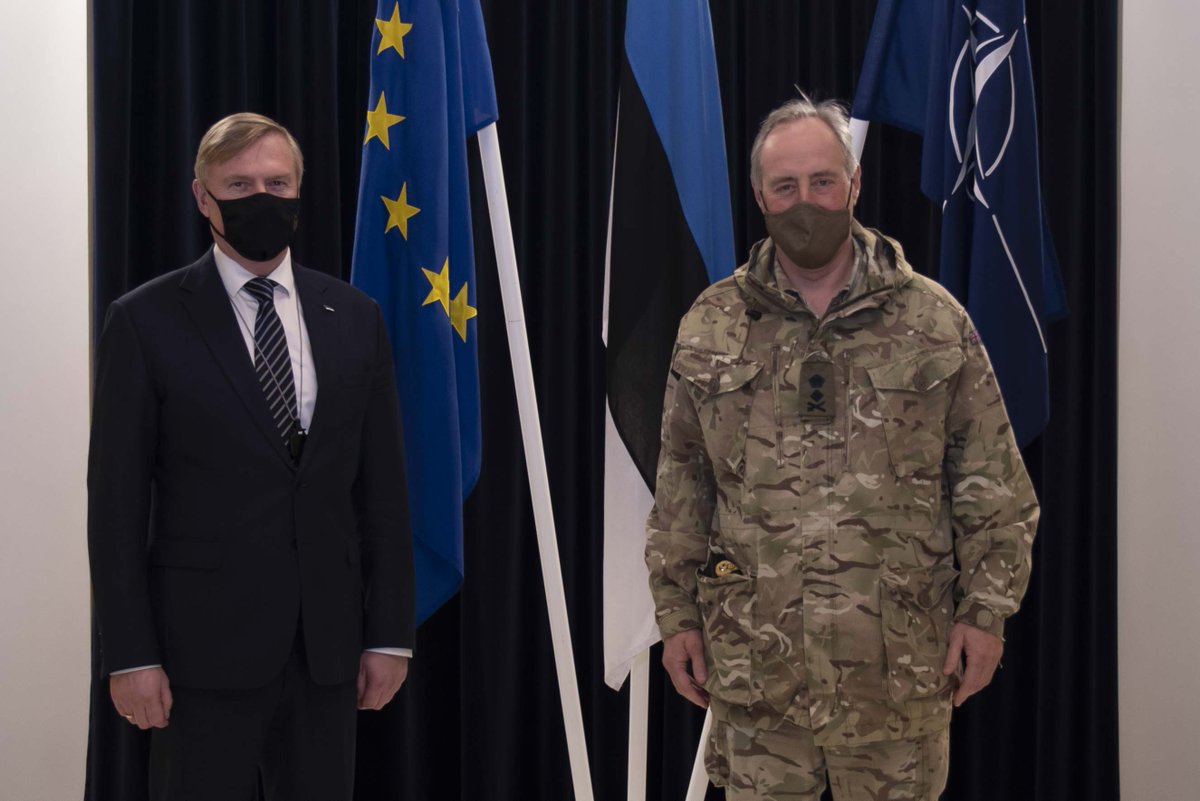 MoD_Estonia's tweet photo. DefMin Laanet met with #DSACEUR Gen Radford to discuss NATO’s defence and deterrence posture in the Baltic region, stressing the need to keep tabs on upcoming #Zapad. @SHAPE_NATO #WeAreAllies #BalticAirPolicing #eFP https://t.co/GJ3f3Tq9V1