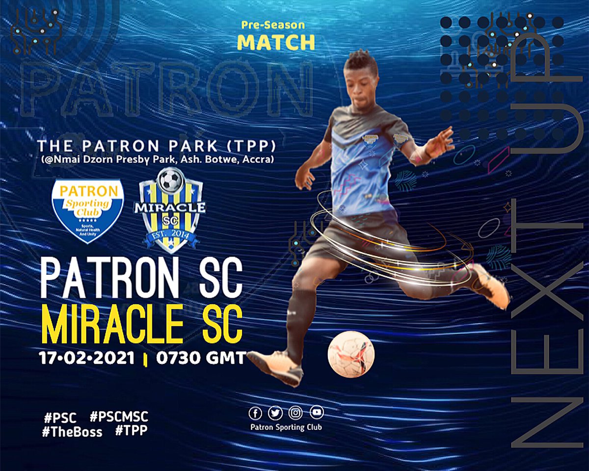 ClubPsc's tweet photo. NEXT UP |  vs MIRACLE SC

🏆 Pre-Season Friendly Match
 🏟 The Patron Park #TPP
⏰ 7:30am
📅 February 17, 2021 (tomorrow)

#PSCMSC  #patronsportingclub  #tpp #PSC #Theboss https://t.co/T5YLHF1SfO