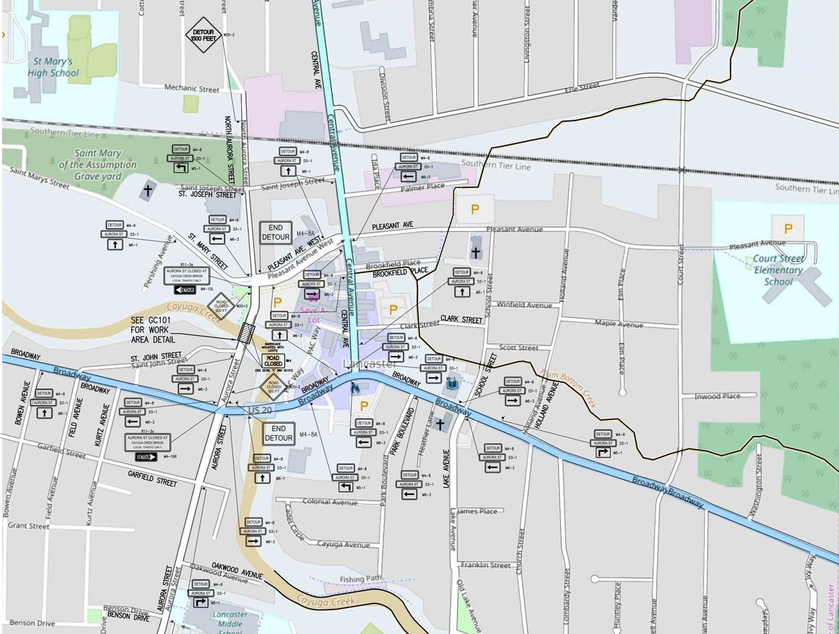 LancasterOEM's tweet image. TRAFFIC ALERT: Rehabilitation of the Aurora St. bridge, in the Village of Lancaster, is scheduled to begin on/about March 1.  Aurora St. will be closed from Broadway to Pleasant Ave West / St. Mary's Street starting the week of March 1 &amp;amp; will remain closed until approx. June 30.
