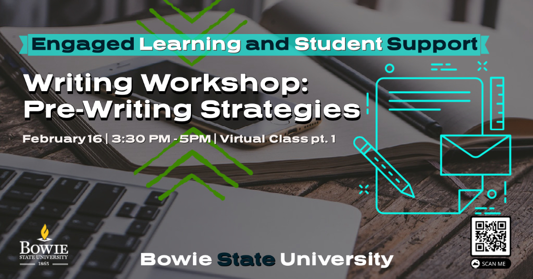 Join us today at 3:30 pm for a virtual Writing Workshop focusing on Pre-Writing Strategies. If you struggle with writing papers attending this workshop will help you learn practical writing strategies. 🔗us02web.zoom.us/j/82956720917?… 

#ELSS
#BowieStateUniverisity
#BSU
#TRIO-SSS