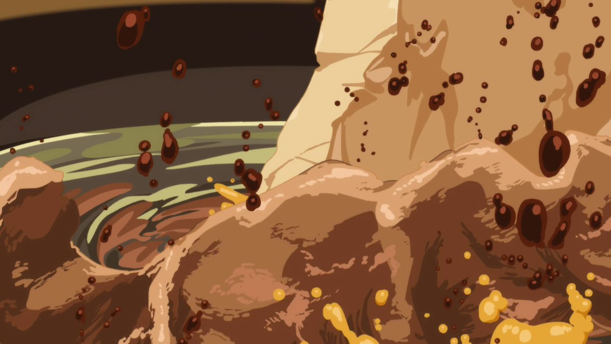 When this huge announcement is dropped on Ai, there's an extreme close-up shot of the meat SMASHING the egg yolk, with the yolk permeating throughout the dish. This reveal emotionally shocked Ai, and in the third shot, we see an instance of suffocation imagery with the doorway.