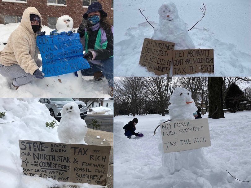 Over the past week we’ve been building snowmen all across the state to demand that our elected officials #TaxTheRich and eliminate fossil fuel subsidies from our state’s budget! You can check out the full press release on the action at ny2cl.org/snowman-army