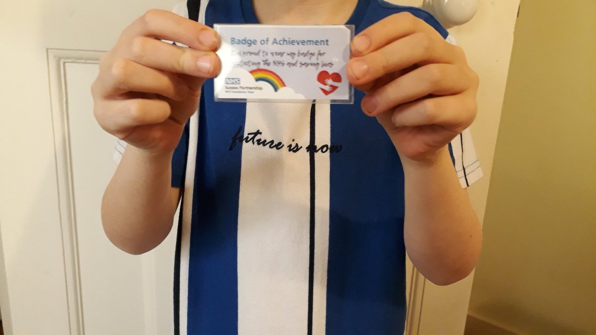 Youngest son very pleased with his NHS badge of achievement received today. Also enjoyed popping the bubble wrap it came in. <a href="/withoutstigma/">SPFT - No longer in use</a> 🤗