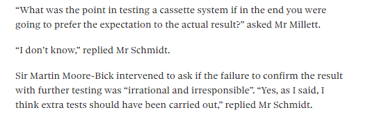 Essentially, the firm decided the test was a 'rogue result' because of a preconception that riveted panels would perform worse (the reverse of what happened). Inquiry chair Moore-Bick suggested failing to do further tests was "irrational and irresponsible"