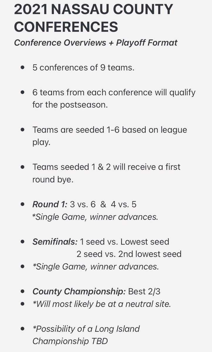 2021 Nassau County conference layout &amp; postseason format. The regular season will be 16 games long.