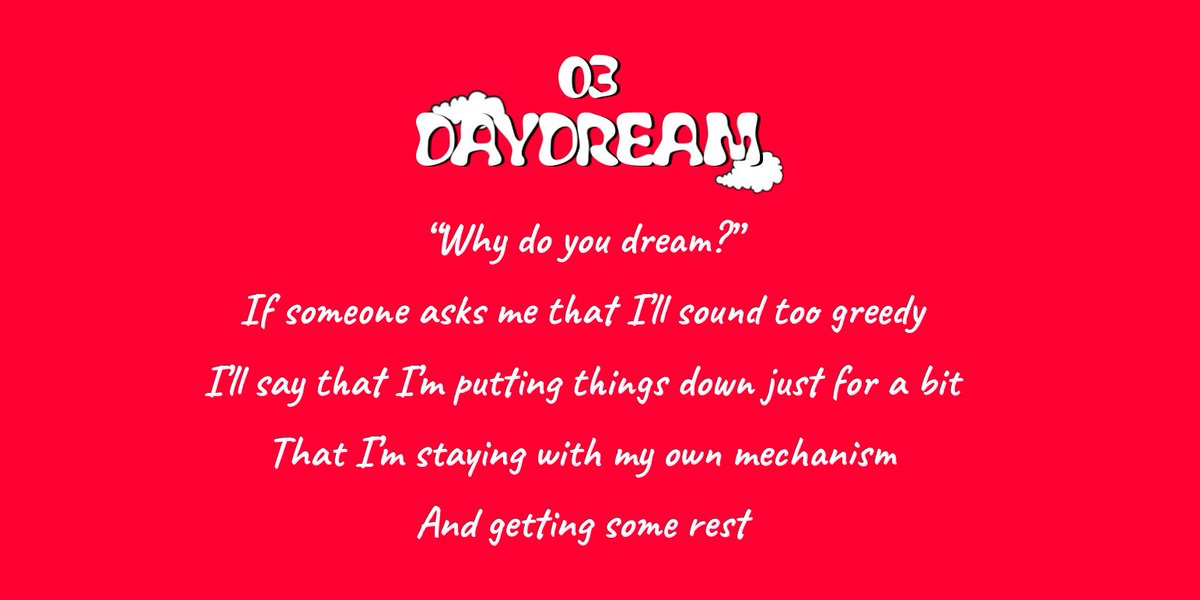 Daydream is really a fascinating song. I'm sure we've all wondered how Hoseok maintains his positive and happy persona, it is really challenging. But we learn here that he found the perfect coping mechanism, how to leave everything behind for a moment! ++