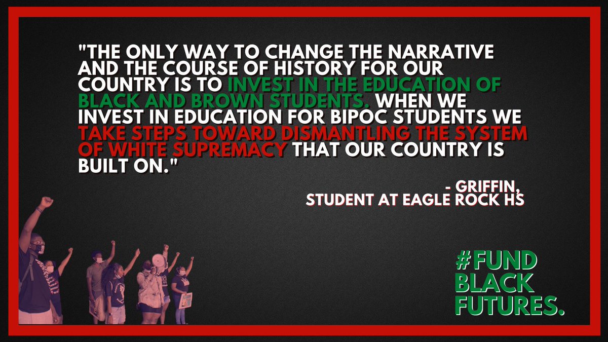 LA_StudentsDsrv's tweet photo. "When we invest in education for BIPOC students we take steps toward dismantling the system of white supremacy that our country is built on." #FundBlackFutures #CareNotCops

Sign the petition: https://t.co/q298u31W1U ‼️ https://t.co/lzcAQ7L7Ay
