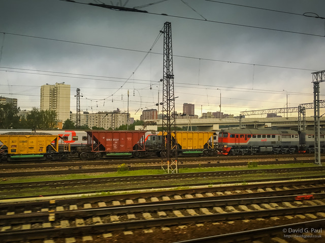 It was a sleepless night; but arrived to rain in Moscow the following morning. Vlad our guide for this leg of the trip was at the train station waiting. He took us to drop off luggage at the Metropol, and started our tour with Teatralnaya Square and Revolution Square