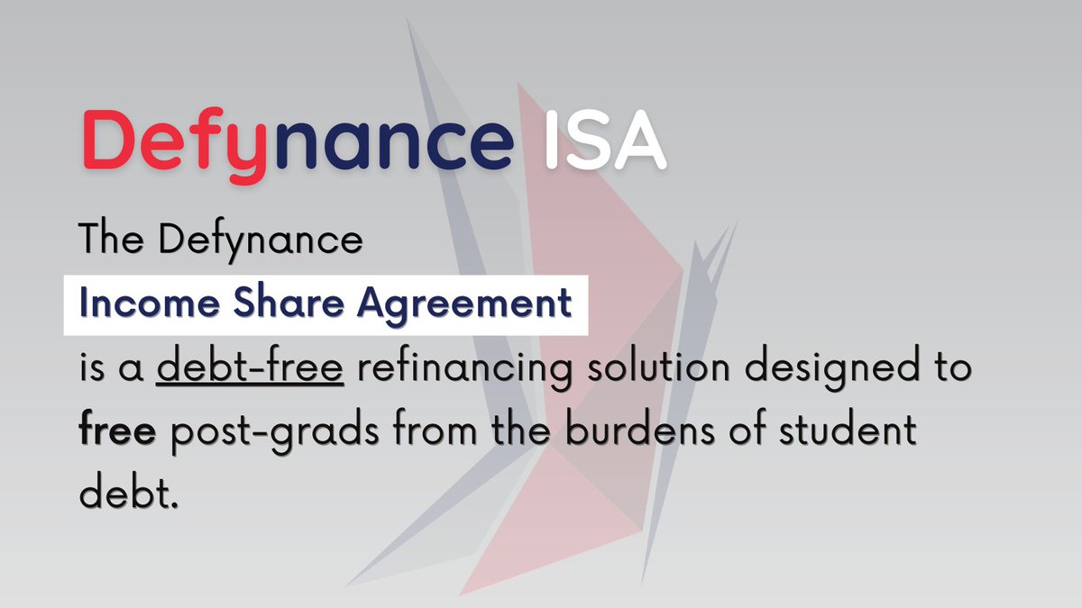 defynance's tweet photo. What is the #Defynance Income Share Agreement? It's how you get your #studentdebt paid off and experience the peace of mind of living debt-free!๐ธ
Learn more about the benefits our #ISA offers by visiting https://t.co/1ekQiiXh1G ๐๐คฉ
#FinancialFreedom #DebtFree https://t.co/m8nTFApKLa