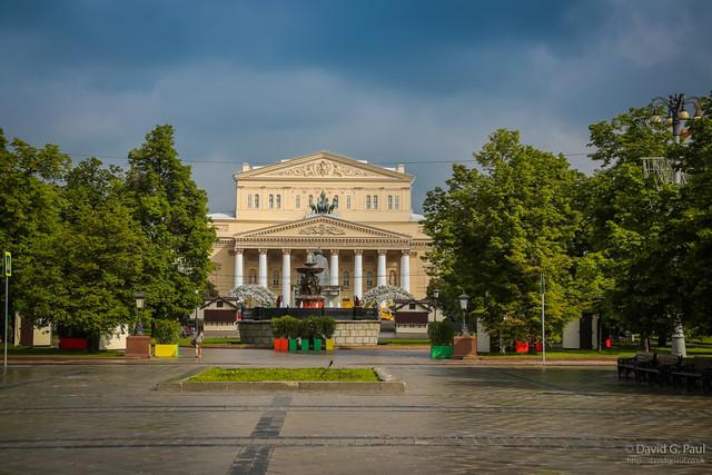 It was a sleepless night; but arrived to rain in Moscow the following morning. Vlad our guide for this leg of the trip was at the train station waiting. He took us to drop off luggage at the Metropol, and started our tour with Teatralnaya Square and Revolution Square