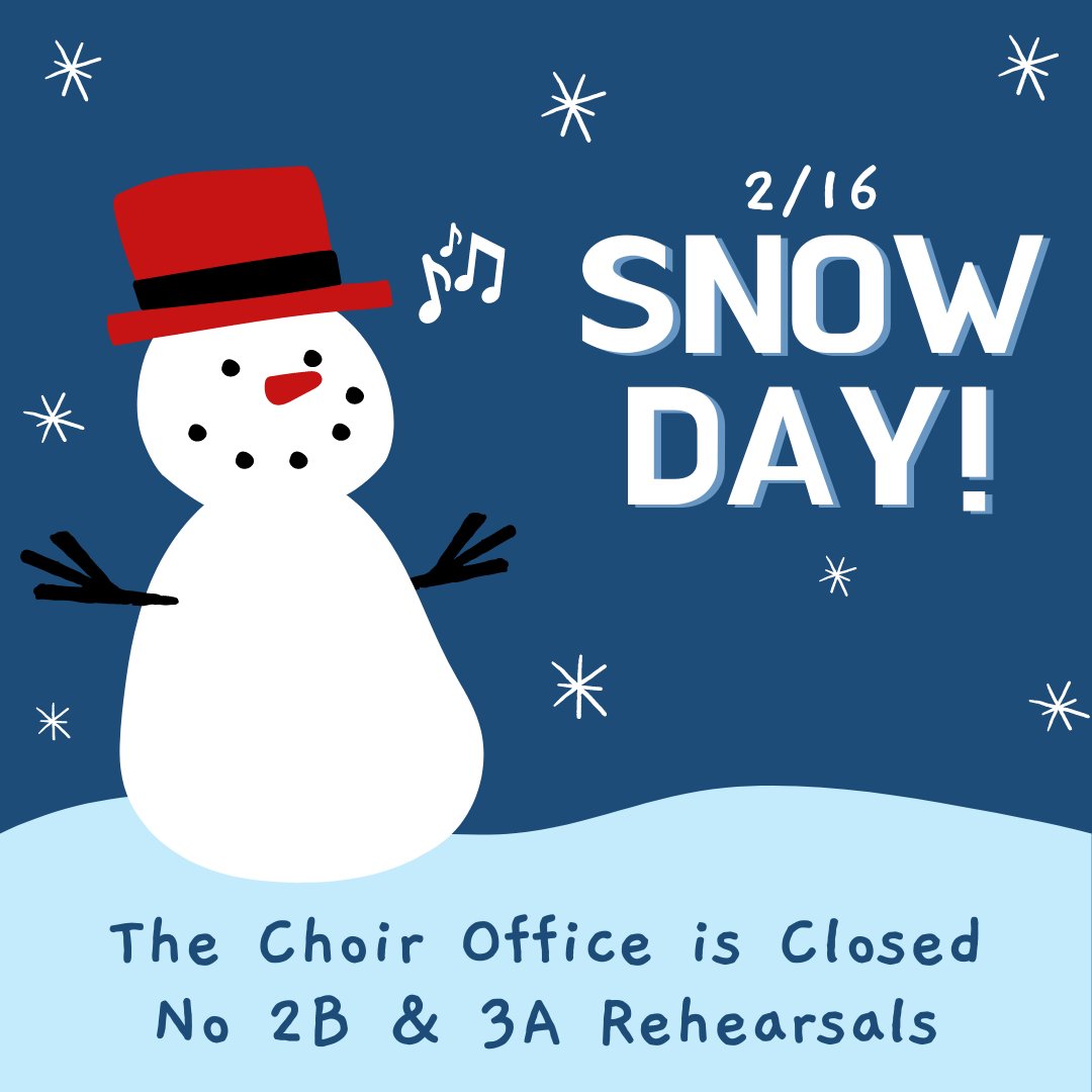 A new snowman, another snow day! Due to inclement weather and road conditions, the Choir Office is closed and tonight's Chorale 2B and Choristers 3A rehearsals are cancelled. Emails with homework and other assignments are coming soon!

#snowday #slccsing