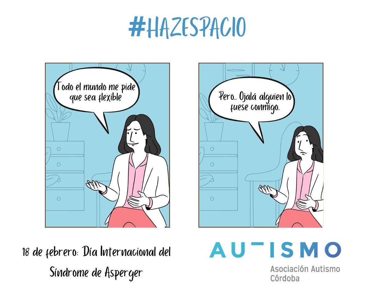 Cada día las personas con Síndrome de Asperger se esfuerzan para adecuar su comportamiento a lo que socialmente se considera apropiado y a las personas que están a su alrededor, pero… Tú, TEAdaptas?.#AutismoCórdoba.
#HazEspacio #DíaInternacionaldelSíndromedeAsperger