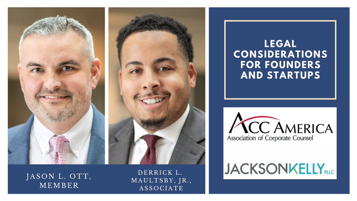 jacksonkellylaw's tweet photo. Member @OtterEsq412 and Associate @dmaultsby53 spoke to the @ACCinhouse - Western PA today about "Legal Considerations for Founders and Startups." https://t.co/bZYYu5WSAv #techanddata https://t.co/E0jkjmE2Mp