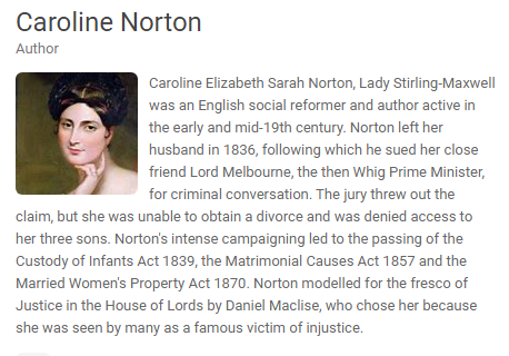 As the DA Bill works its way through the House of Lords, I am thinking about Caroline Norton, and I am thinking how much further on are we really.....
