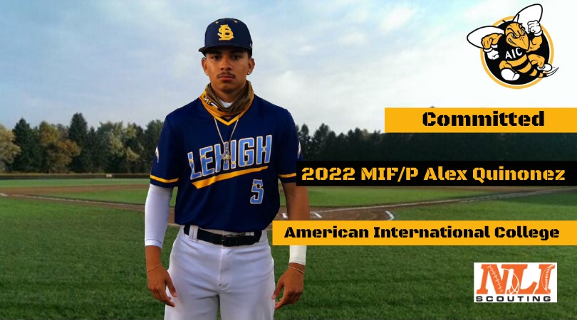 chrishuntscout's tweet photo. Congrats to @NLIScouting 2022 MIF/P @alexquinonez12 on his commitment to the Yellow Jackets of American International College, joining brother @AdrianQuinonez6.  Pumped up for you and your family!
#NLI #BeIdentified #BeRecruited #baseball #NCAA
@QuinonezSquad @ArianaQuinonez3 https://t.co/5oxfN8NykG