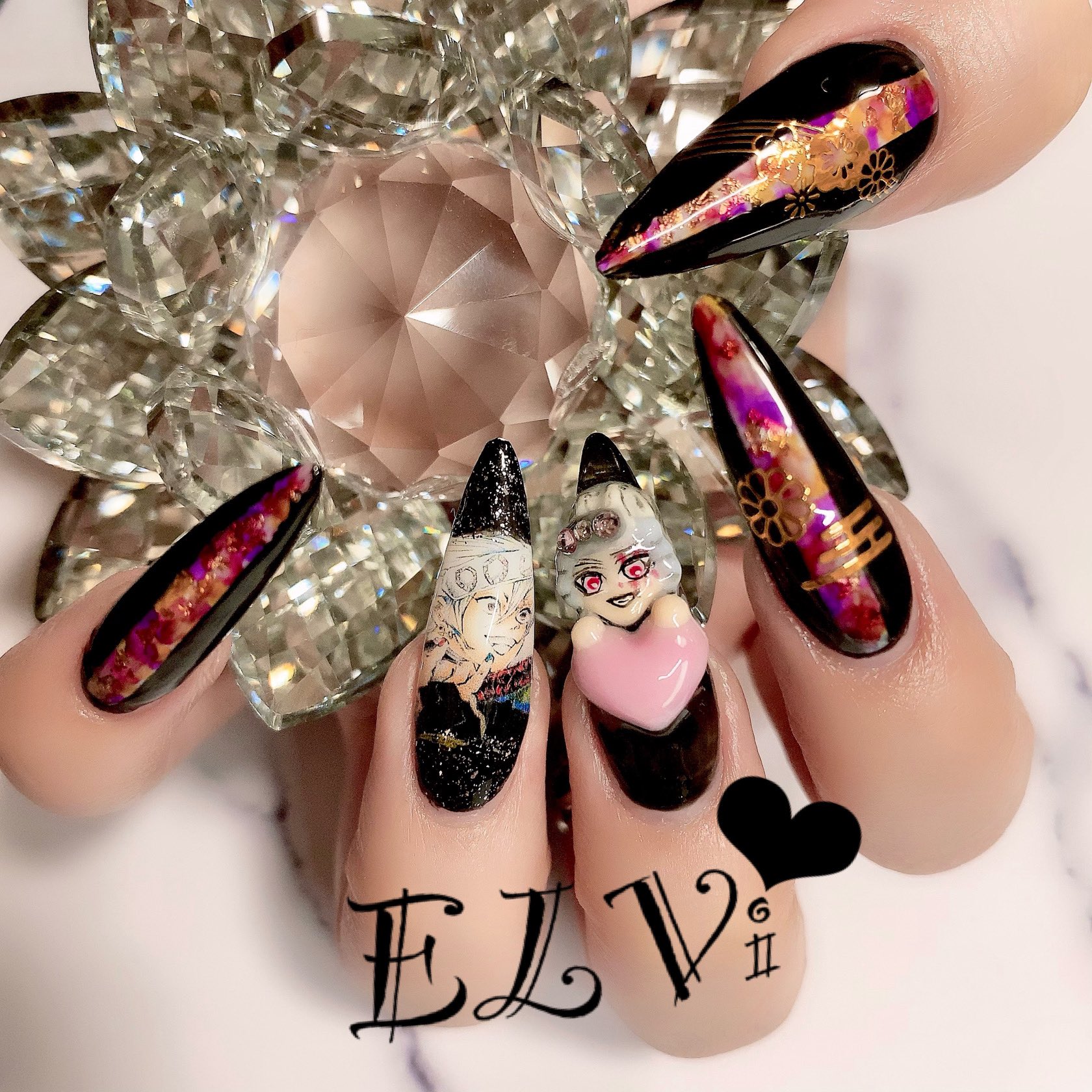 Elvi ｴﾙｳﾞｨ Nail ネイルチップオーダー受付中 ネイルチップ ネイルチップ販売 量産型ネイル 痛ネイル 痛ネイルオーダー 鬼滅の刃 鬼滅の刃ネイル 宇髄天元 天元ネイル 3dキャラネイル 遊郭 遊郭編アニメ化 鬼滅2期 T Co Pe66wdosdn