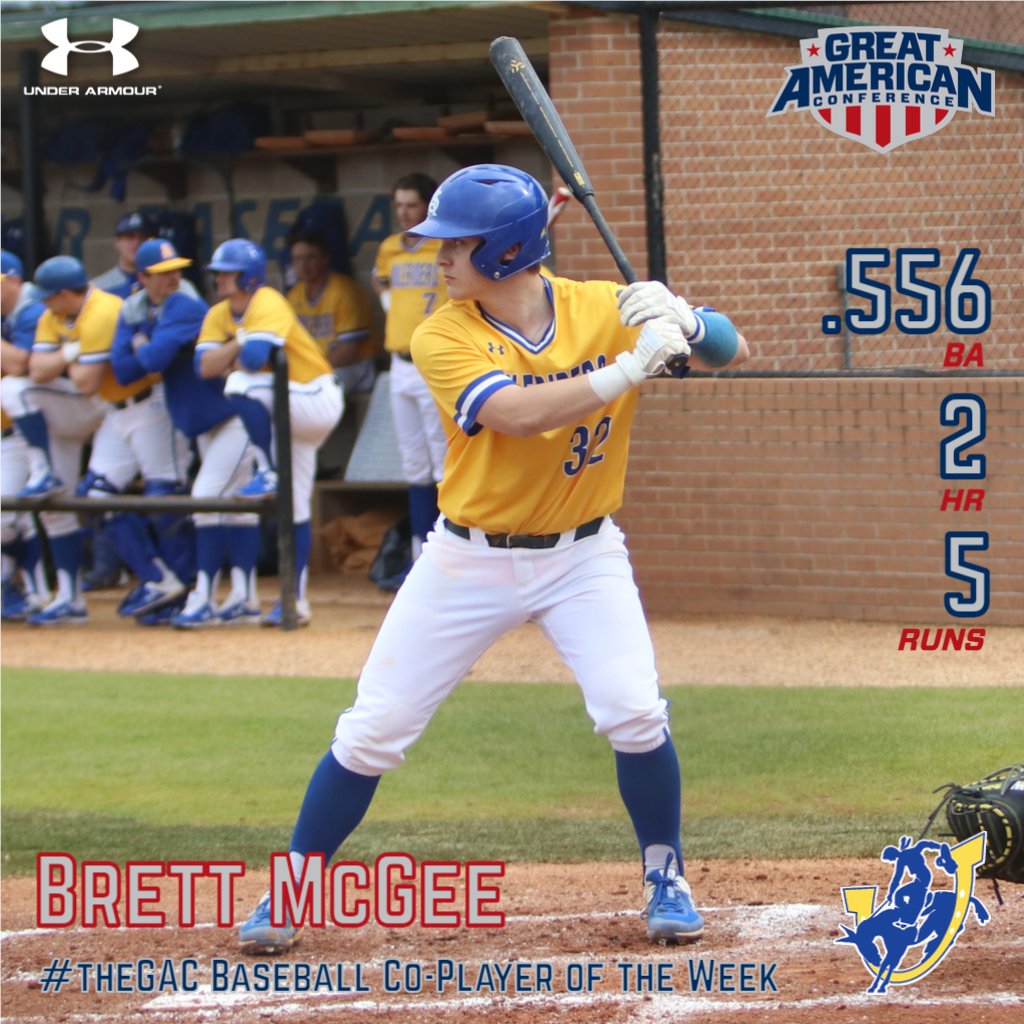 GACAthletics's tweet photo. #theGAC ⚾️ Weekly Awards: Co-Player - Jonathon Arrieta, 1B, ATU &amp; Brett McGee, C, SAU; Pitcher - Hayes Cox, SP, ATU https://t.co/iGKMWAz1D4