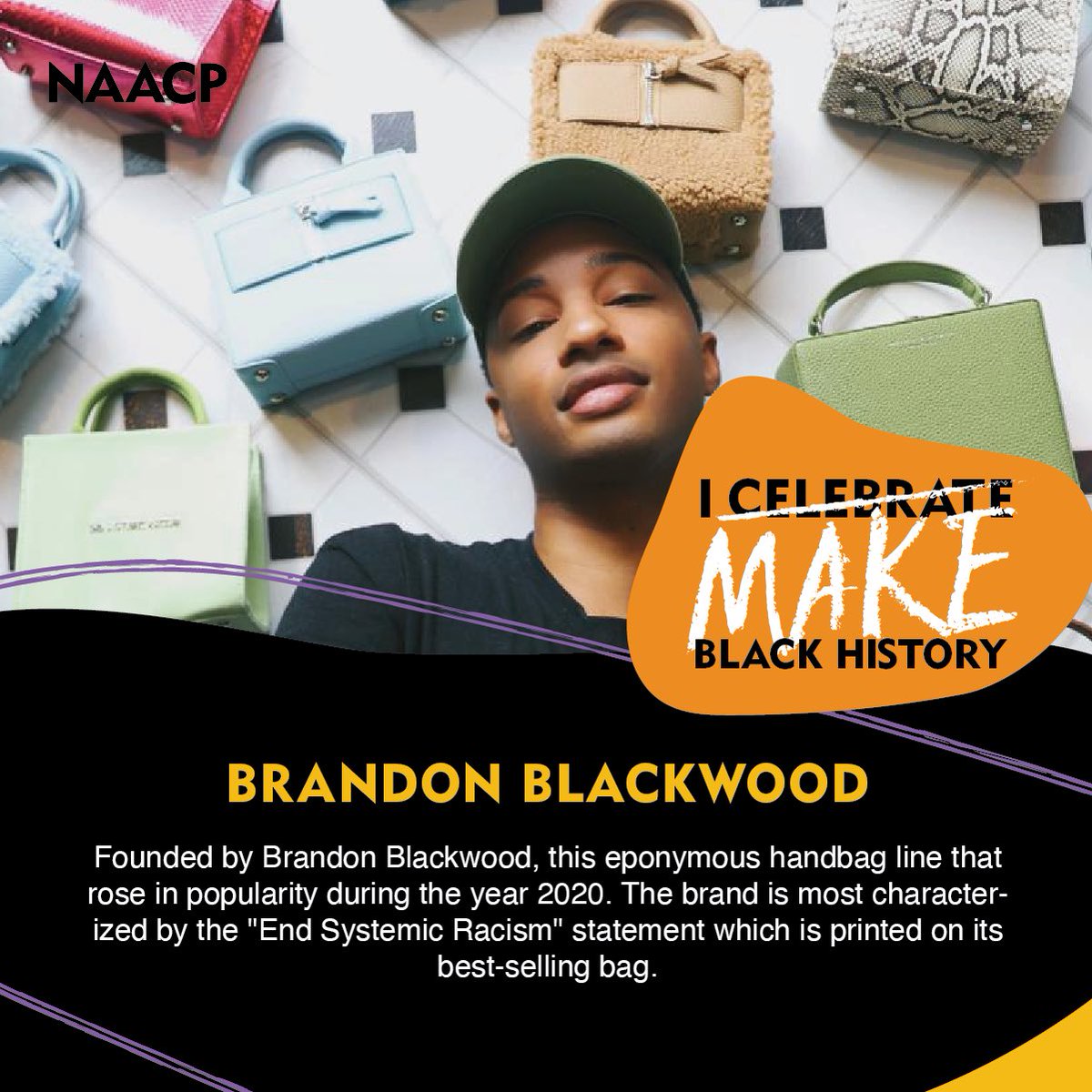 In the fight to end systemic racism we all have a part to play and Brandon Blackwood is doing just that! Using the now top selling handbags Brandon is taking to the fashion industry to do his part to #MakeBlackHistory #AllYearLong. #28DaysAintEnough