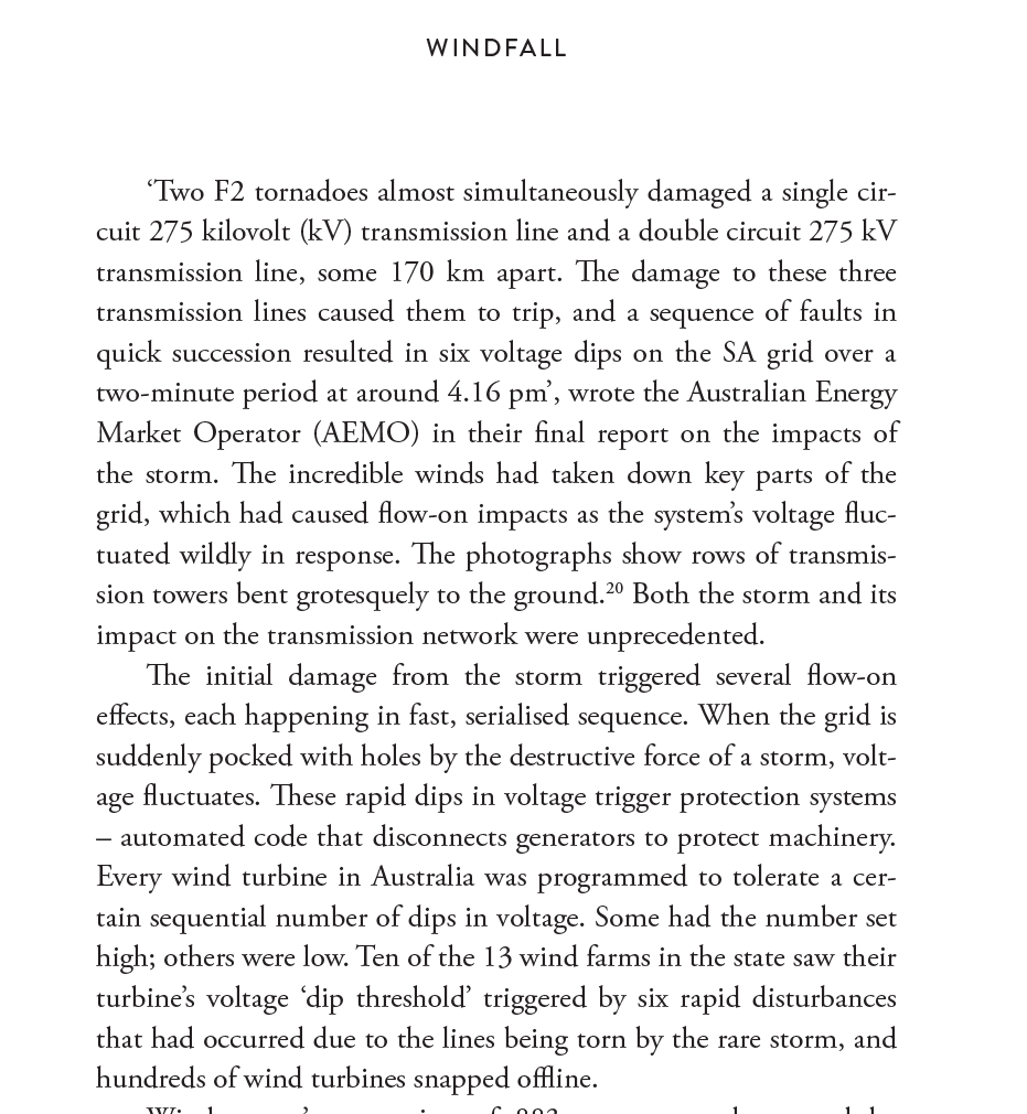 I'm going to use brief snippets from my book to fill this out! The storm's primary impact on the grid was the destruction of several major transmission lines. When I say destruction - I mean they snapped like twigs.