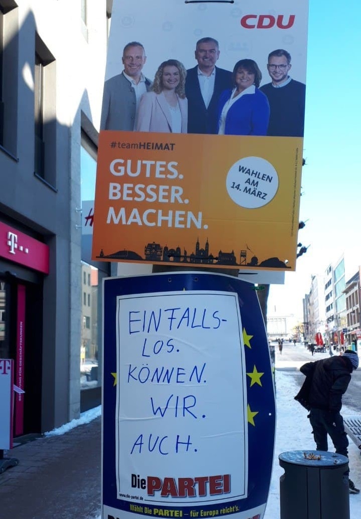 Einfallslos. Können wir auch!
#Wahlkampf #Fulda #diePARTEI #Kommunalwahl