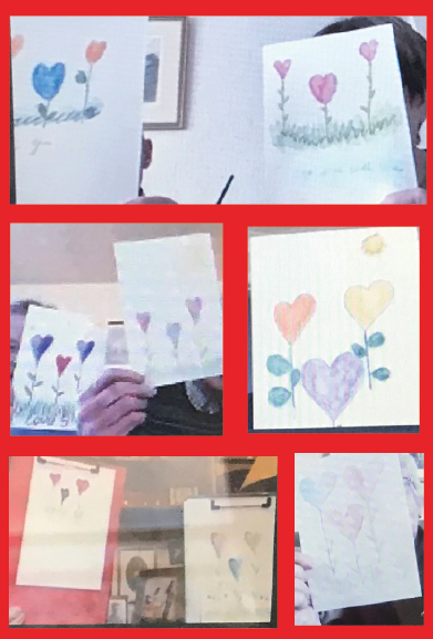 DementiaATrust's tweet photo. We were absolutely DELIGHTED to collaborate with @alzscot last week and host our first digital class via Zoom! We painted some beautiful Valentine's hearts. Look at all the unique results! Great work guys, and we cant wait to do it all again next week 😊 @suzie_beresford https://t.co/rsW2TpGvtC