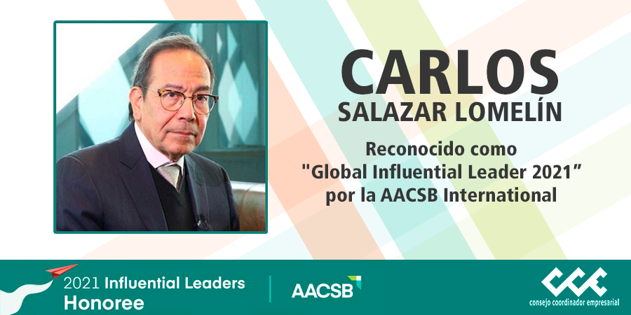 Por su destacada trayectoria, liderazgo con visión social e impacto en el sector empresarial nacional, nuestro Presidente Carlos Salazar Lomelín fue reconocido como uno de los Líderes Influyentes 2021 de la @AACSB. ¡Felicidades! #AACSBleads #CCEconMéxico
➡️bit.ly/3rZTU49