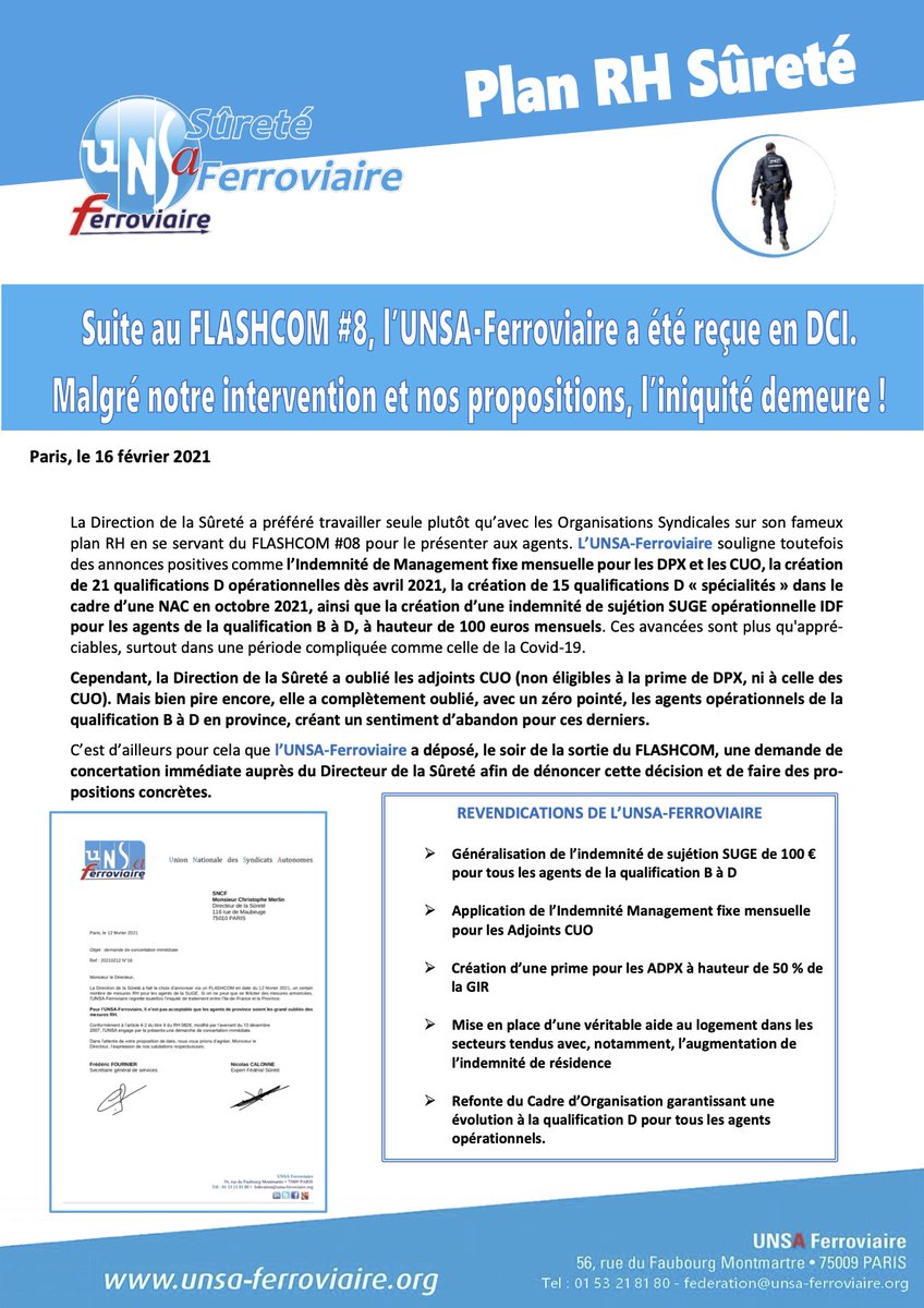 UNSAFerro_Off's tweet photo. PLAN RH A LA SÛRETÉ
Une délégation @UNSAFerro_Off reçue en DCI suite au FlashCom #8. 
Des revendications claires &amp; pragmatiques !

@CalonneNicolas @chivotjl @F_FOURNIER_UNSA 

#SUGE #SURETEFERROVIAIRE #SASNCF #SNCF #POLICEFERROVIAIRE #UNSAFERROVIAIRE #UNSA https://t.co/cs0Kjrvjjk