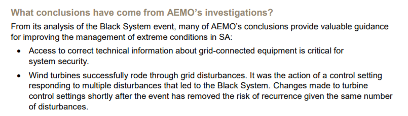 All media outlets - the big ones, the small ones, the left-wing ones, the right-wing ones - worked on the assumption that something *inherent* to wind power was to blameExcept: the software settings that caused them to shut off during the voltage spike? It was fixed immediately