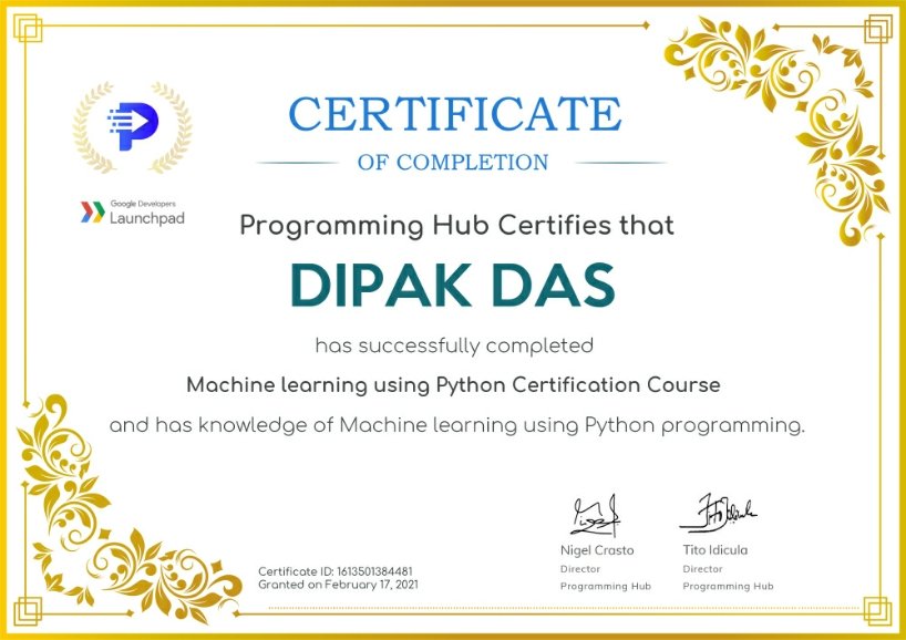 DDPDipakDasPro1's tweet image. #ProgrammingHub #Certificate #MachinelearningusingPython