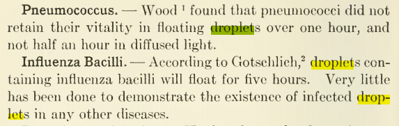 p 298 - thinks float.Flu floats. (He calls it a bacteria because viruses had just in 1898 and forward begun to be discovered and characterized).