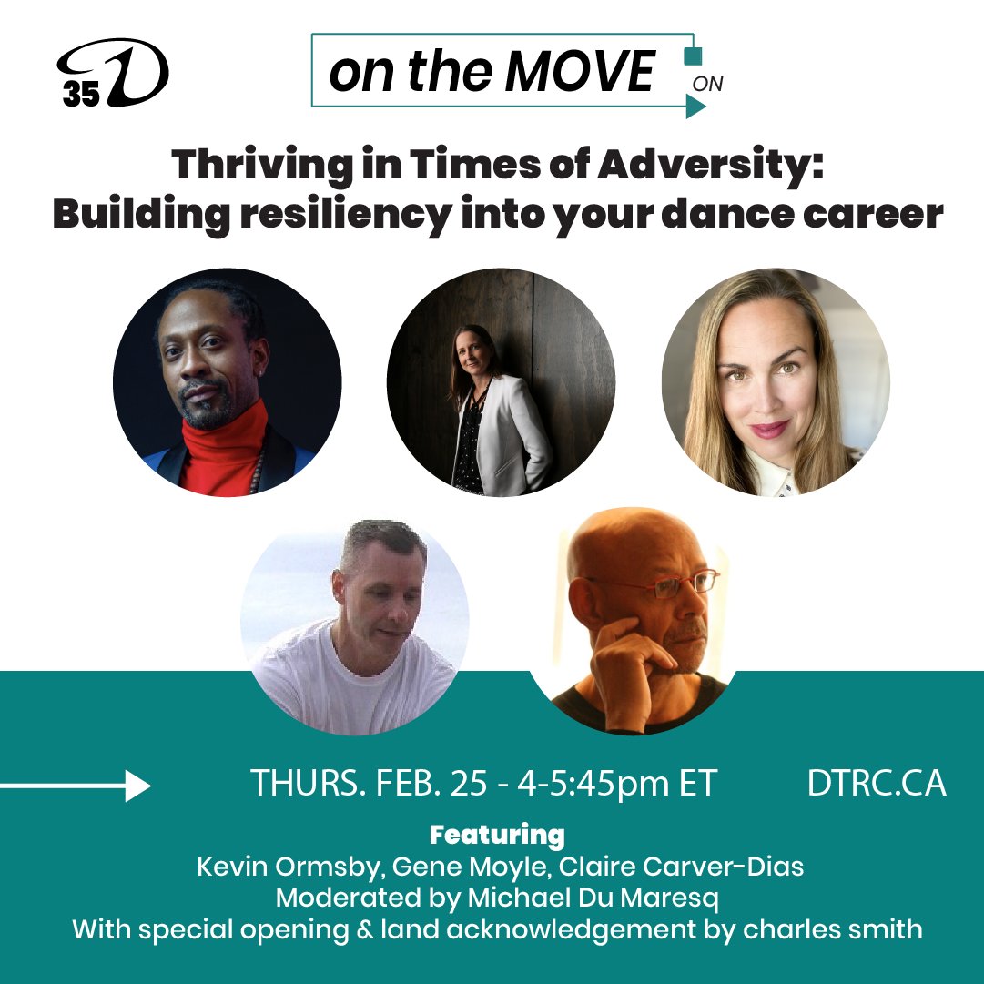 Thriving in Times of Adversity: Building resiliency into your dance career on Feb 25, 4-5:45pm ET presented by <a href="/dancetransition/">DTRC / CRTD</a>

dtrc.ca/english_servic…

#dance #conference #performance  #resilience #OnTheMOVE