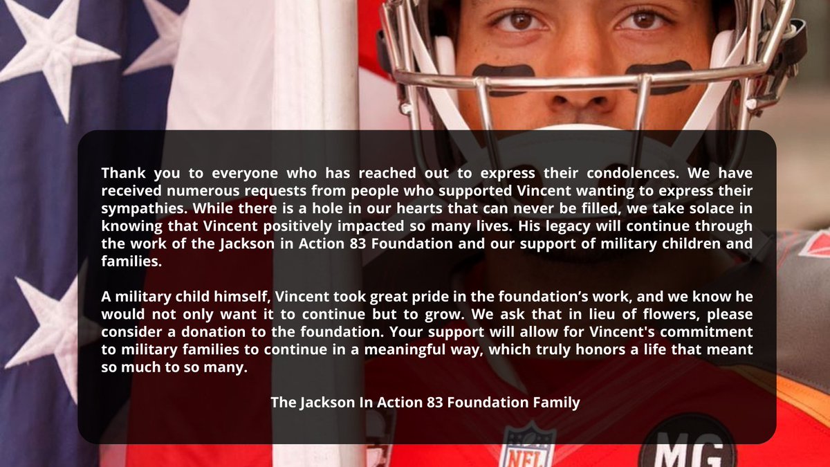 A statement from the Jackson in Action 83 Family on our beloved @VincentTJackson...