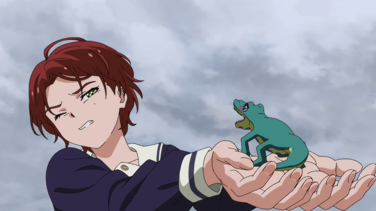 Momoe's animal is a crocodile which is associated with ideas of protection. This makes sense for Momoe, especially since, as we saw in episode 4, she is seen as a protective figure. They're also associated with wisdom, so I'm curious to see if that'll hold true for Momoe.