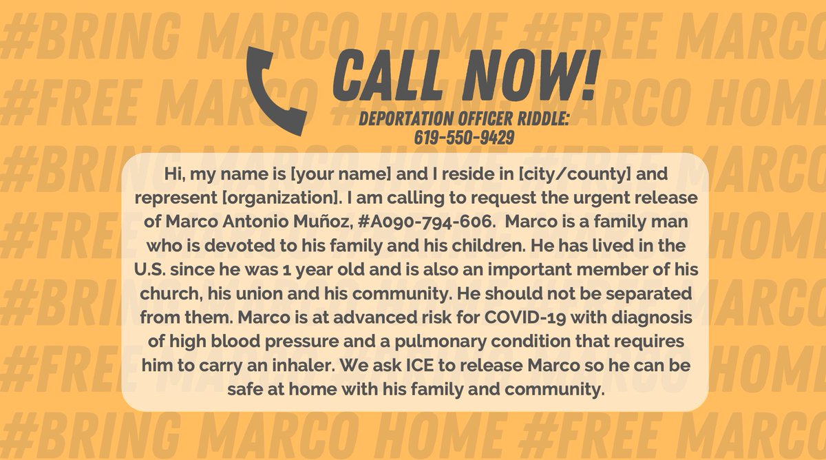 The 1st COVID-19 related death in immigration detention occurred at Otay Mesa Detention Facility where Marco is detained. Marco is at risk for COVID-19 w/ diagnosis of high blood pressure &amp; a pulmonary condition that requires him to carry an inhaler. #FreeMarco