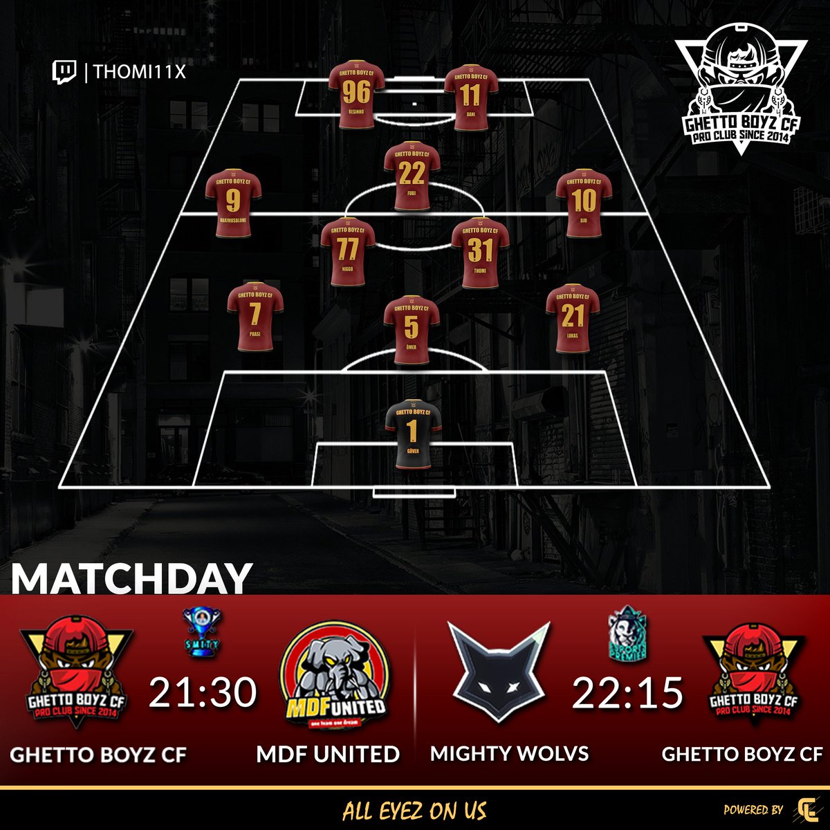 ❤️🖤💛MATCHDAY❤️🖤💛

🏆| Smity eSports Cup
🕘| 8:30 PM UK
🆚| @MdfUtd 
🏆| <a href="/VPGPremier/">VPG Esports Premier</a> 
🕘| 9:15 PM UK
🆚| @Mightywolvs 

🎬| live on: twitch.tv/thomi11x