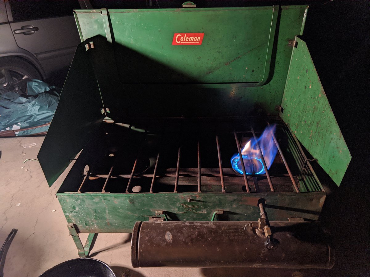 Liquid-fuel stoves usually run on white gas (aka Coleman fuel), but some dual- or multi-fuel stoves can also run on automotive gas and kerosene. They're flexible and capable but require a little more work to use.My own camp stove is a white-gas Coleman from the 1940s.