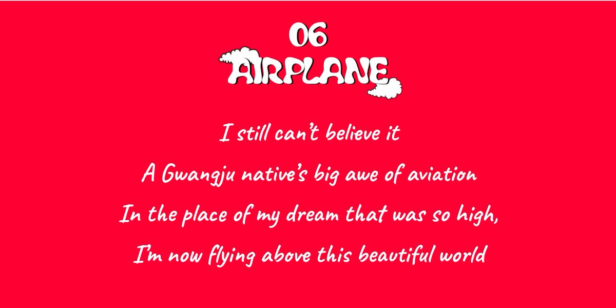 The 6th track of the mixtape is Airplane. Following our "day" analogy, we've now reached the afternoon, where Hoseok takes stock of how far he's come, everything he's accomplished and the opportunities he was given since joining his brothers in BTS. ++