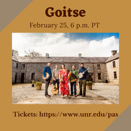 unevadaPAS's tweet photo. Mark your calendar for @GoitseMusic’s upcoming performance jam-packed with original and traditional Irish tunes! Happening Thurs., Feb. 25 at 6 p.m. PT. Tickets available at the link in our bio!

#SOTA  #PAS #UniversityofNevadaReno #Goitse #GoitseMusic #Music  #Irish #IrishMusic https://t.co/Rn3vygwnOV