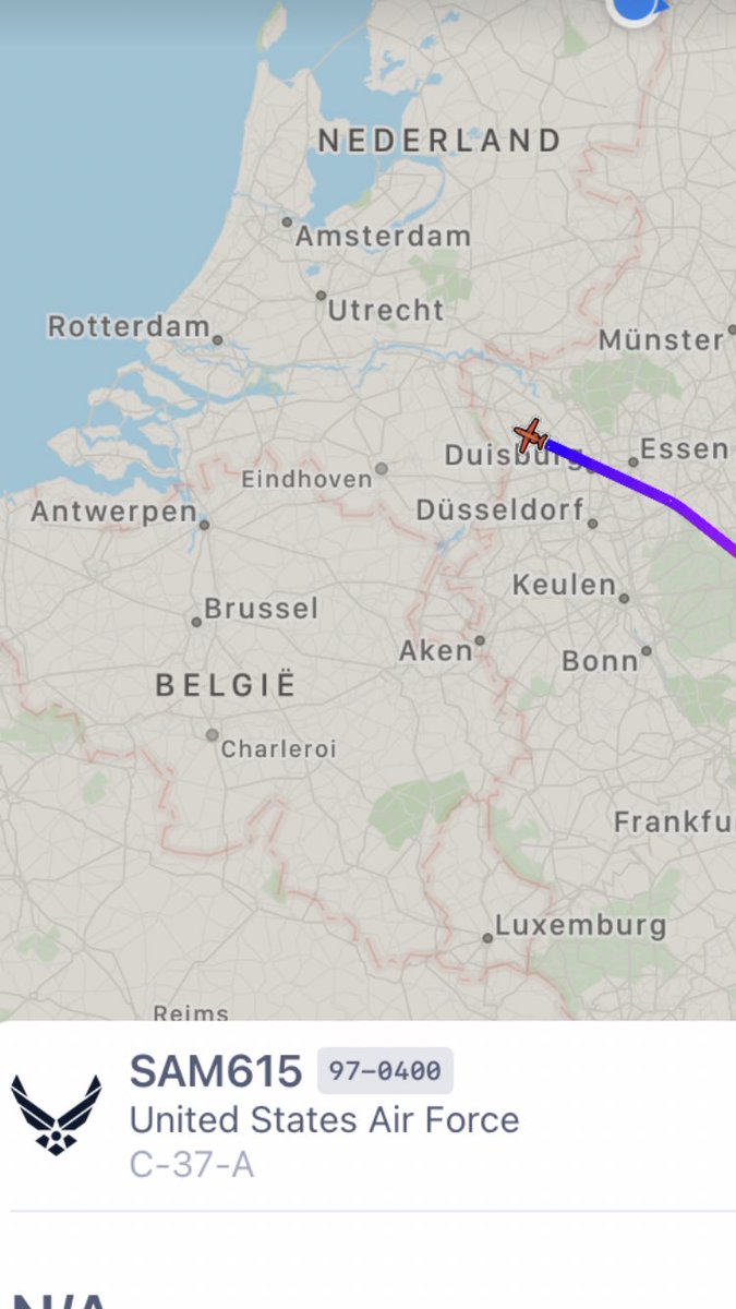 SAM 615 (USAF C-37 / 97-0400) is inbound #Rotterdam Airport, the #Netherlands. Departed from Tel Aviv, #Israel.