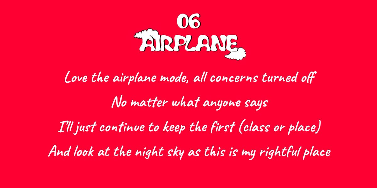 This part is my favorite from Airplane, Hoseok uses the metaphor of the "airplane mode" to shut off the negative and jealous voices, sit comfortably at the top where he belongs! The imagery in this song is really top-tier, and Hoseok is lead producer and writer too! ++