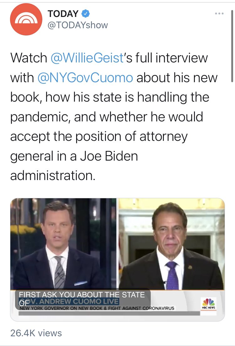 It’s gotta be tough when you even lose  @TODAYshow, after they gave you a podium to hawk your book and ask if Cuomo would “accept” the position of AG under Biden.
