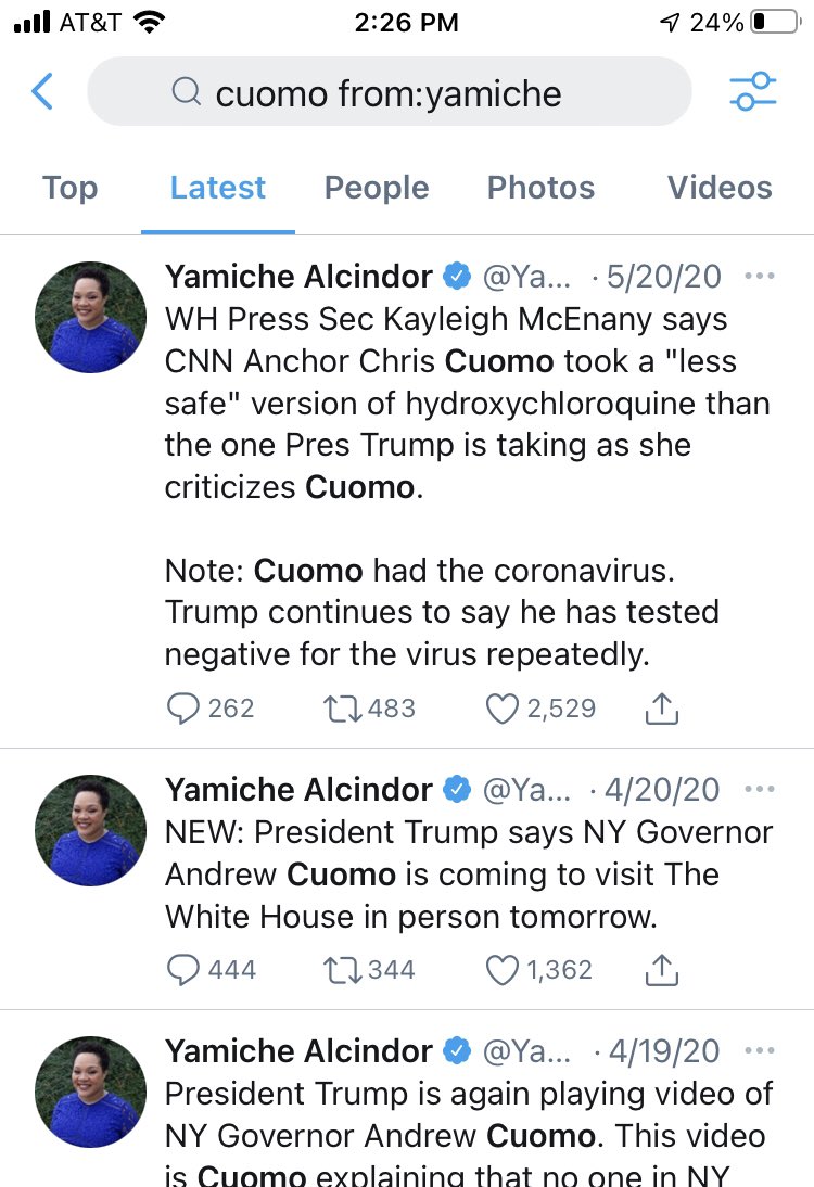 Once upon a time,  @Yamiche felt compelled to give us a nightly update of how the Brothers Cuomo were doing. But as Gov. Cuomo’s tragic handling of the pandemic has come to light, she hasn’t been as interested. No tweets about him since the end of May.